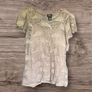 Dusty Rose Flutter Sleeve Tank top with Attached Sheer Lace Blouse